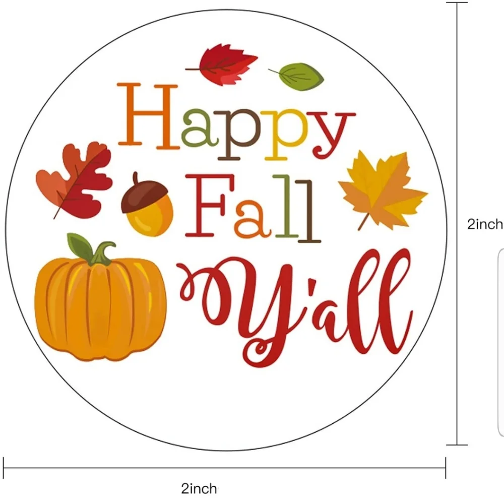 50 ct : Happy Fall Y'all Stickers are 2 x 2 Inch